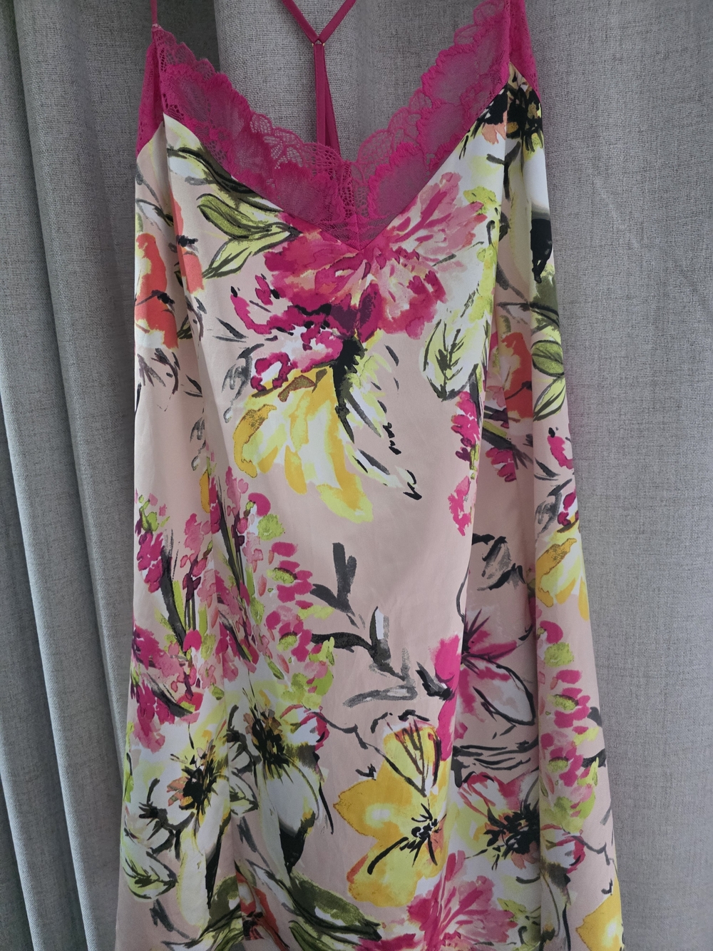 Cacique Pink & Neon Floral Lace Trim Chemise